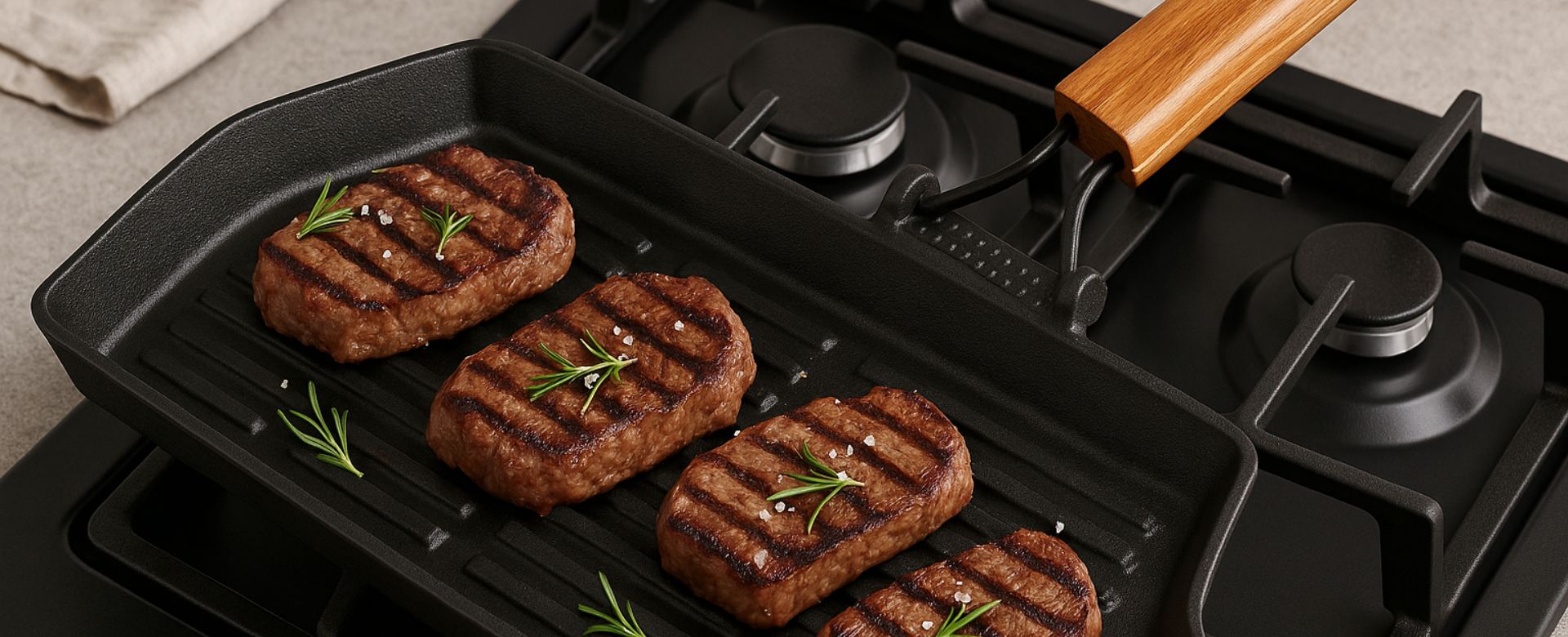 Patelnia grillowa żeliwna z drewnianym składanym uchwytem